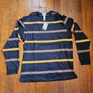 Striped Long Sleeve Tee - Navy, Gold, Pink